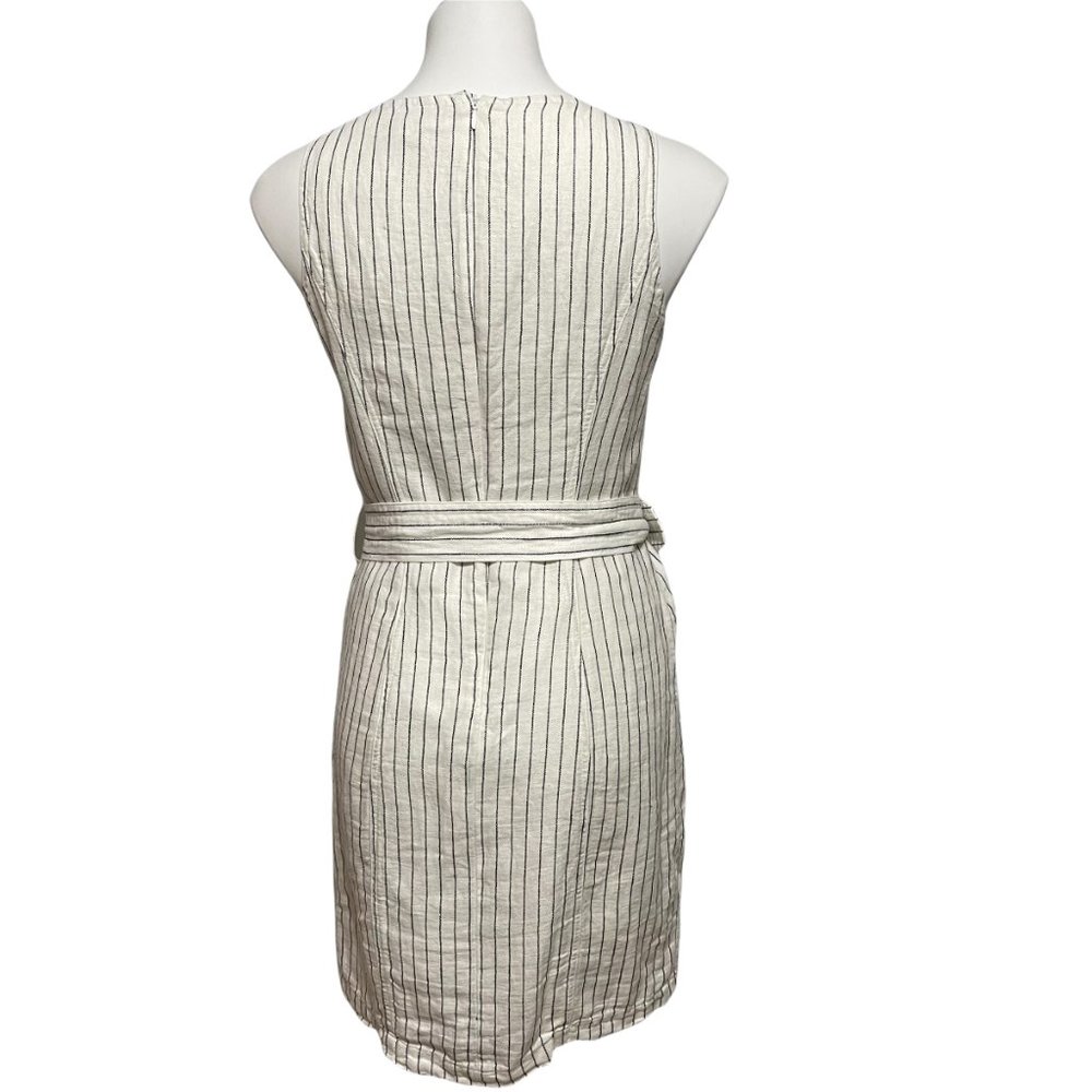Rachel Zoe Size 4 White Striped Linen Blend Sleeveless Belted Dress - Picture 5 of 8